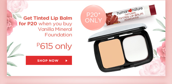 GET Tinted Lip Balm for P20 when you buy Vanilla Mineral Foundation