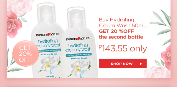 Buy Hydrating Creamy Wash 50ml, get the 2nd bottle for 20% off